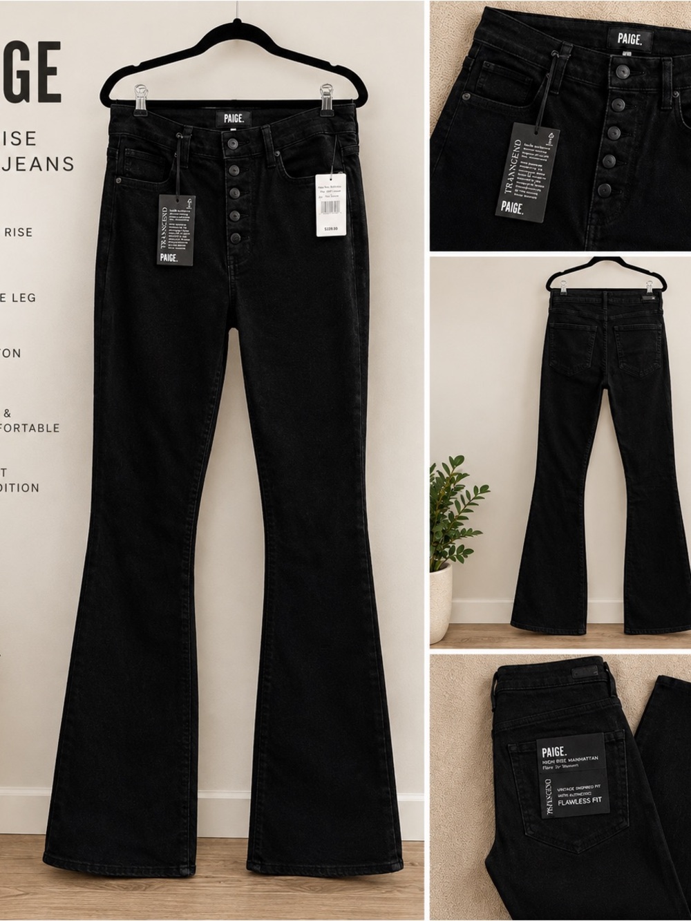 PAIGE Black High-Rise Flare Jeans